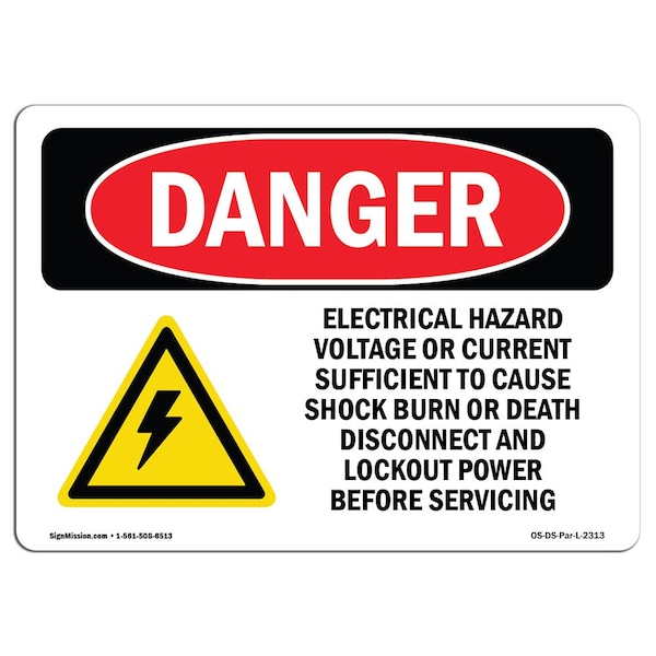 Safety Sign, OSHA Danger, 3.5" Height, 5" Width, Electrical Hazard Voltage Or, Landscape, 10PK